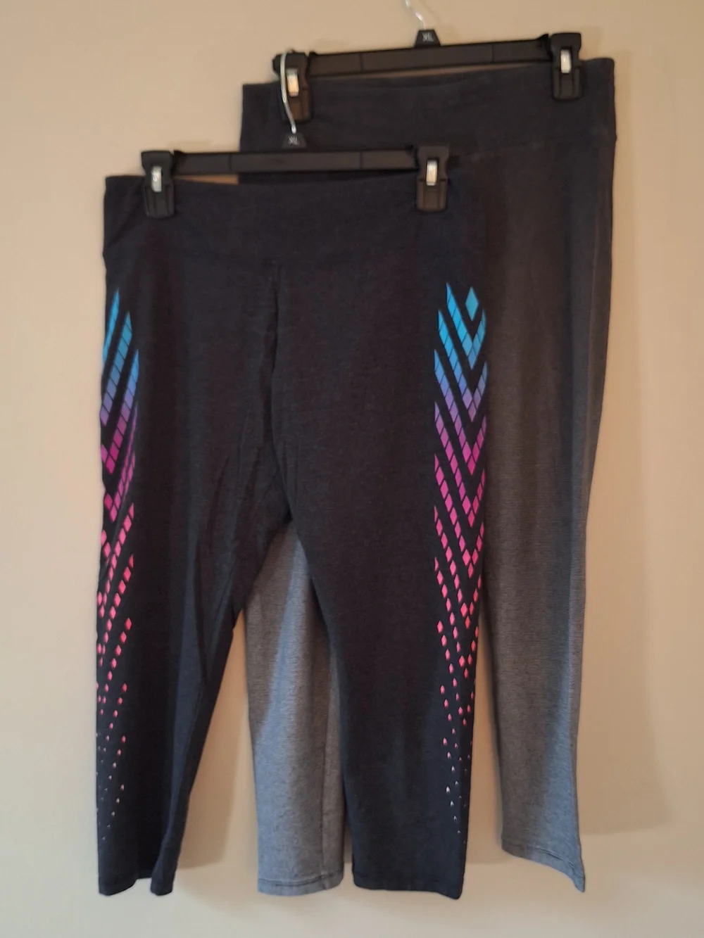 2 PAIR Of Active Leggings-Dark Gray Ankle Length & Dark Grey  Capri Lenth Size-L